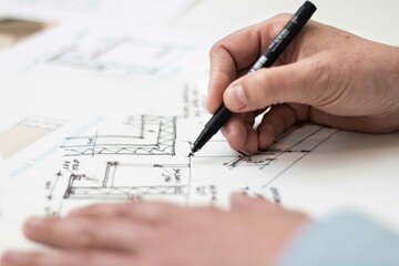 Cropped image of engineer drawing blueprint