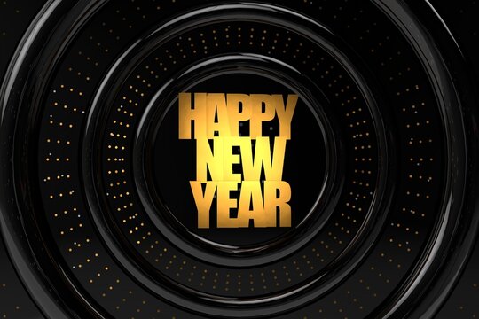 Happy New 2022 Year. Holiday vector illustration of golden metallic numbers 2022 and sparkling glitters pattern. Realistic 3d sign. Festive poster or banner design