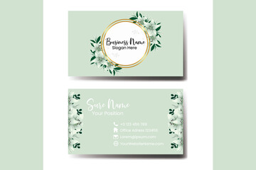 Business Card Template White Lily Flower .Double-sided Blue Colors. Flat Design Vector Illustration. Stationery Design