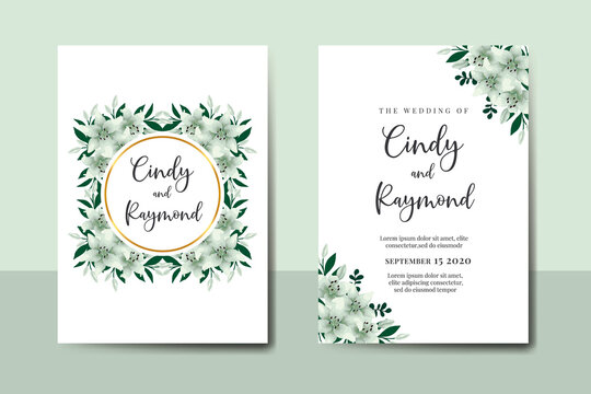 Wedding invitation frame set, floral Digital watercolor hand drawn White Lily Flower design Invitation Card Template
