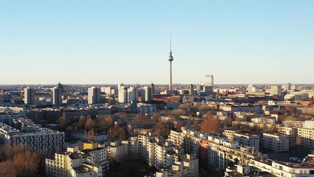Aerial view of Kreuzberg and Berlin skyline with the Tv Tower in Alexander Pkatz