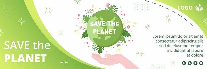 Save Planet Earth Cover Template Flat Design Environment With Eco Friendly Editable Illustration Square Background to Social Media or Greeting Card