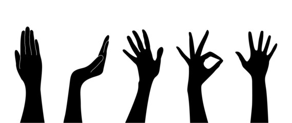 Human Hand icon collection. Different hands, gestures, signals and signs. Vector illustration.