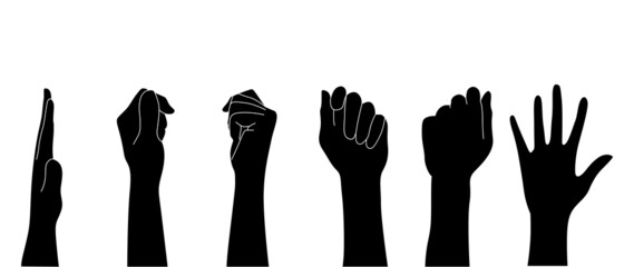 Human Hand icon collection. Different hands, gestures, signals and signs. Vector illustration.