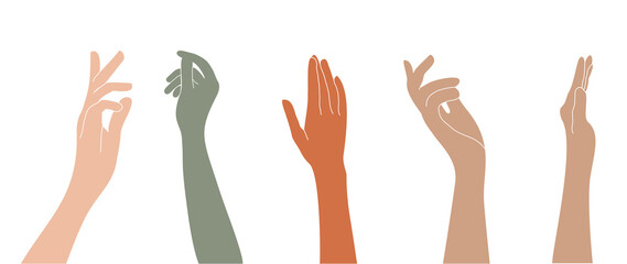 Human Hand icon collection. Different hands, gestures, signals and signs. Vector illustration.