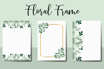 Wedding invitation frame set, floral Digital watercolor hand drawn White Lily Flower design Invitation Card Template