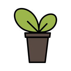 Home plant in pot. Green leaves. Indoor home interior. Isolated object. Cartoon design. Vector illustration. Stock image. 