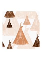 Editable Vector of Flat Monochrome Front View Native American Tents Illustration in Various Colors as Seamless Pattern for Creating Background of Traditional Culture and History Related Design