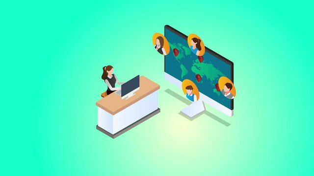 Female manager meeting online with office branch