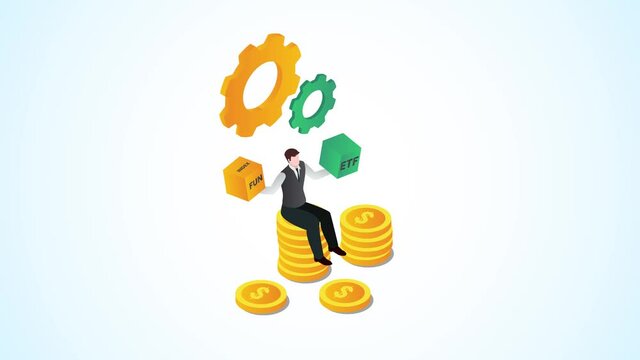 Young man holding index fund and ETF box