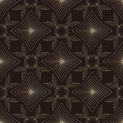 Seamless gold line pattern with star pattern on black background