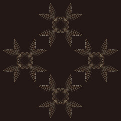 Seamless gold line vintage floral pattern on black background