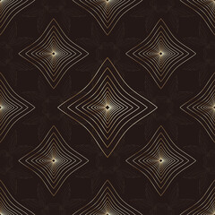 Seamless gold line pattern with star pattern on black background