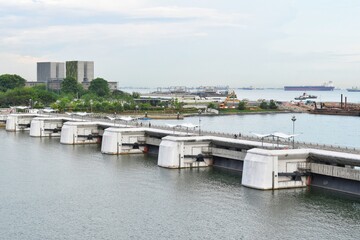 Singapore City, SINGAPORE : 22 November 2019 : The bridge holds the press gates that control water...