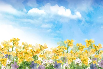 Rucksack 春の花畑の風景　水彩画 © 時々雨