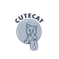 cute cat laughing sweetly logo design