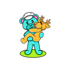 Obraz na płótnie Canvas cute bear and deer illustration logo design