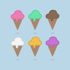 Pack of delicious sweet ice creams vector drawing. Simple ice creams cone icon design.