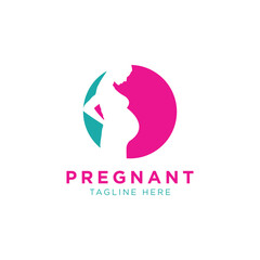 Woman Pregnant Logo Design Template