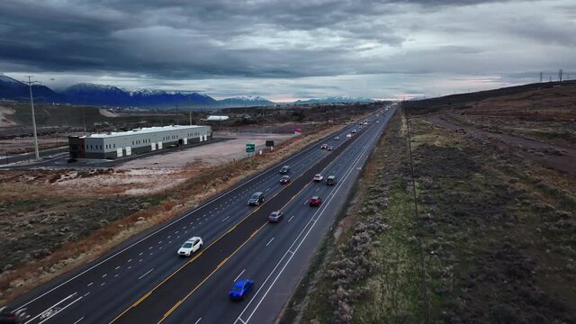 Incredible Aerial View of S Redwood Road Street and Traffic at Bluffdale Utah, Lateral Backward Movement