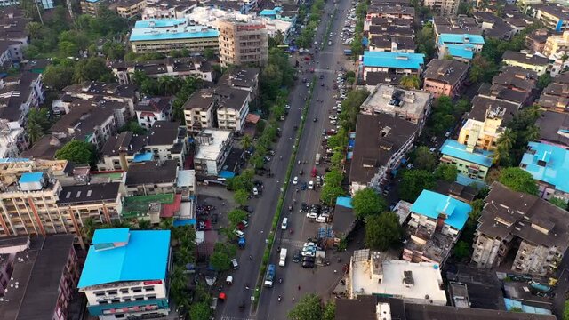 Aerial View of Streets in Suburban Vasai, Mumbai, India - drone shot