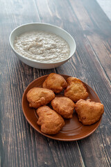 Bowl of Kunun Gyada with Akara bean Cakes ready to eat