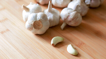 garlic on a wooden board