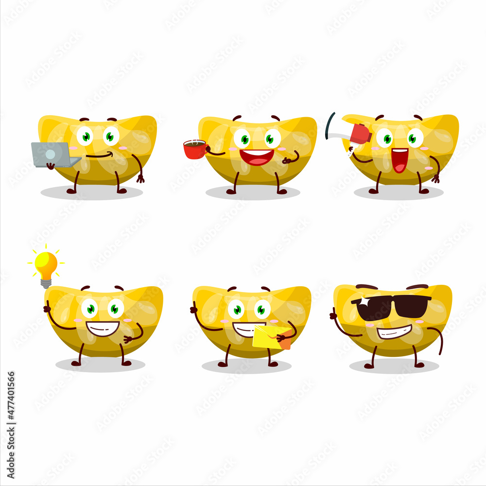 Wall mural Orange gummy candy cartoon character with various types of business emoticons