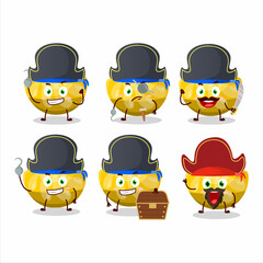 Cartoon character of orange gummy candy with various pirates emoticons