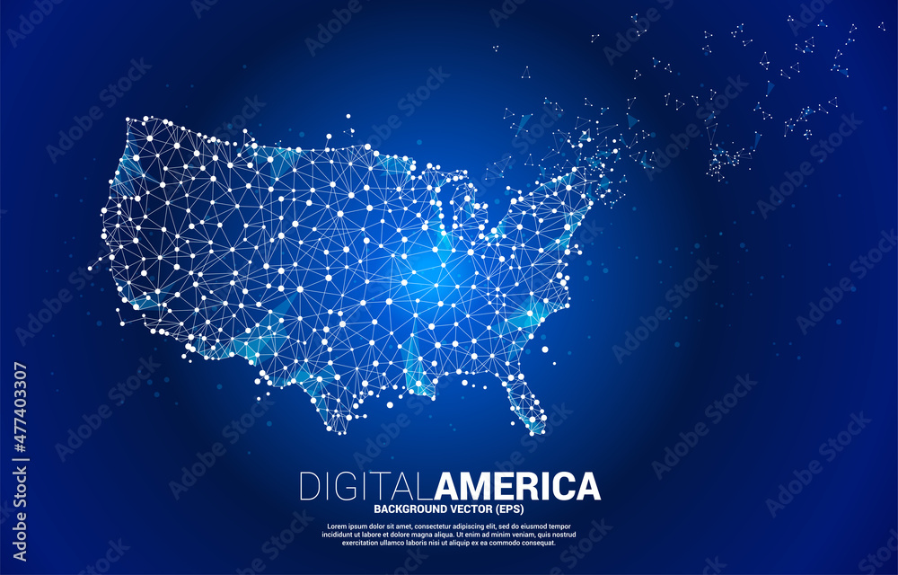 Poster vector united states map from polygon dot connect line. concept for america digital network connecti