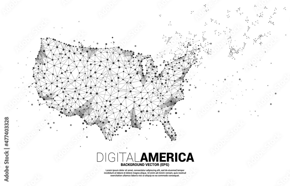 Poster vector united states map from polygon dot connect line. concept for america digital network connecti