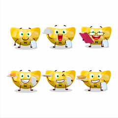 happy orange gummy candy waiter cartoon character holding a plate