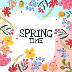 Square Spring Flower Floral Plant Frame Card Vector Decoration