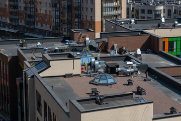 Top view of the construction of a new school in the Primorsky district of St. Petersburg