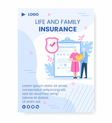 Family Life Insurance Poster Template Flat Design Editable Illustration Square Background to Social Media or Greeting Card