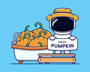 Cute astronaut offering fresh pumpkin © Arunika