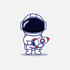 Cute astronaut carrying a rocket model