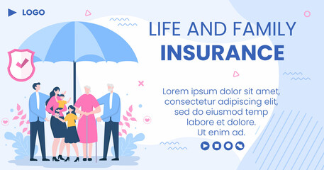 Family Life Insurance Post Template Flat Design Editable Illustration Square Background to Social Media or Greeting Card