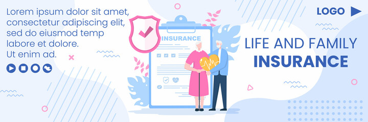 Family Life Insurance Cover Template Flat Design Editable Illustration Square Background to Social Media or Greeting Card