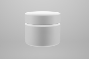3D rendering round white plastic jar for cosmetic, cream, butter, scrub, gel, powder, wax.Realistic packaging mock up template