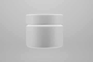 3D rendering round white plastic jar for cosmetic, cream, butter, scrub, gel, powder, wax.Realistic packaging mock up template