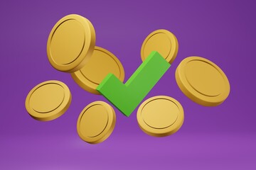 Check mark coins for business invest 3D Render