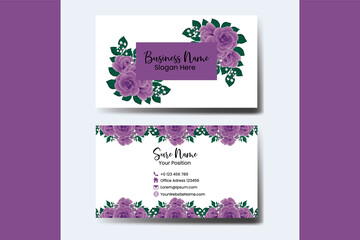 Naklejka na ściany i meble Business Card Template Purple Rose Flower .Double-sided Purple Colors. Flat Design Vector Illustration. Stationery Design