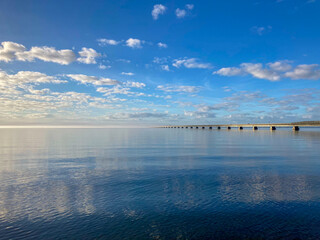 Choctawhatchee Bay and the Mid-Bay Toll Bridge in Destin, Florida during the day