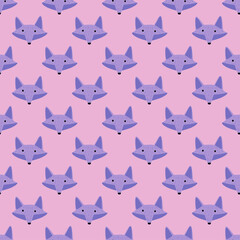 Fox pattern seamless in freehand style. Head animals on colorful background. Vector illustration for textile.