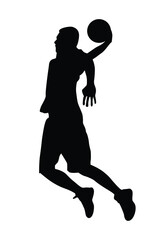 Basketball player in action is flying high.. Player silhouette on white. Sportsman.