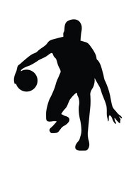 Basket ball player ready to make goal. vector illustration. Basket ball player in field silhouette.