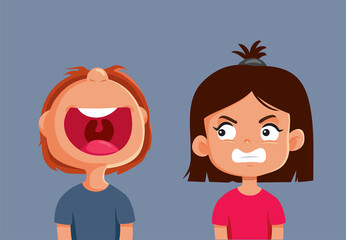Laughing Boy Making Jokes Upsetting His Sister Vector Cartoon
