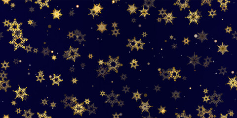 Gold snowflakes holiday seamless pattern.