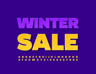 Vector promo Banner Winter Sale. Modern creative Alphabet Letters and Numbers. Bright Yellow Font